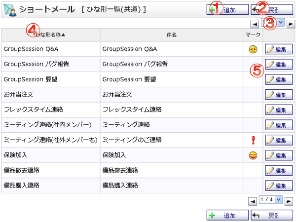 Group Session ヘルプ ショートメール ひな形一覧